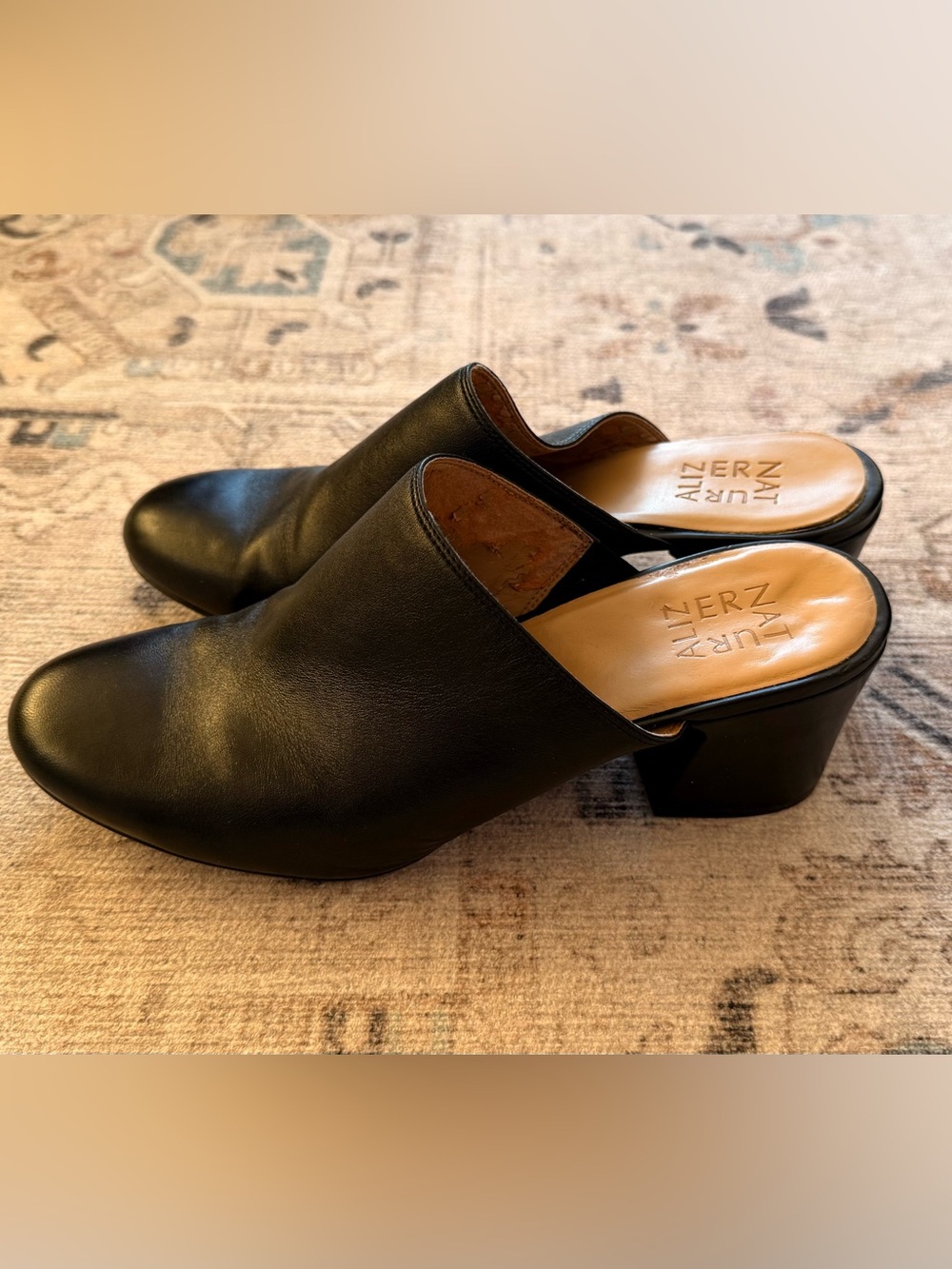 Naturalizer Black Leather Slip-On Mule Heels - Picture 5 of 5